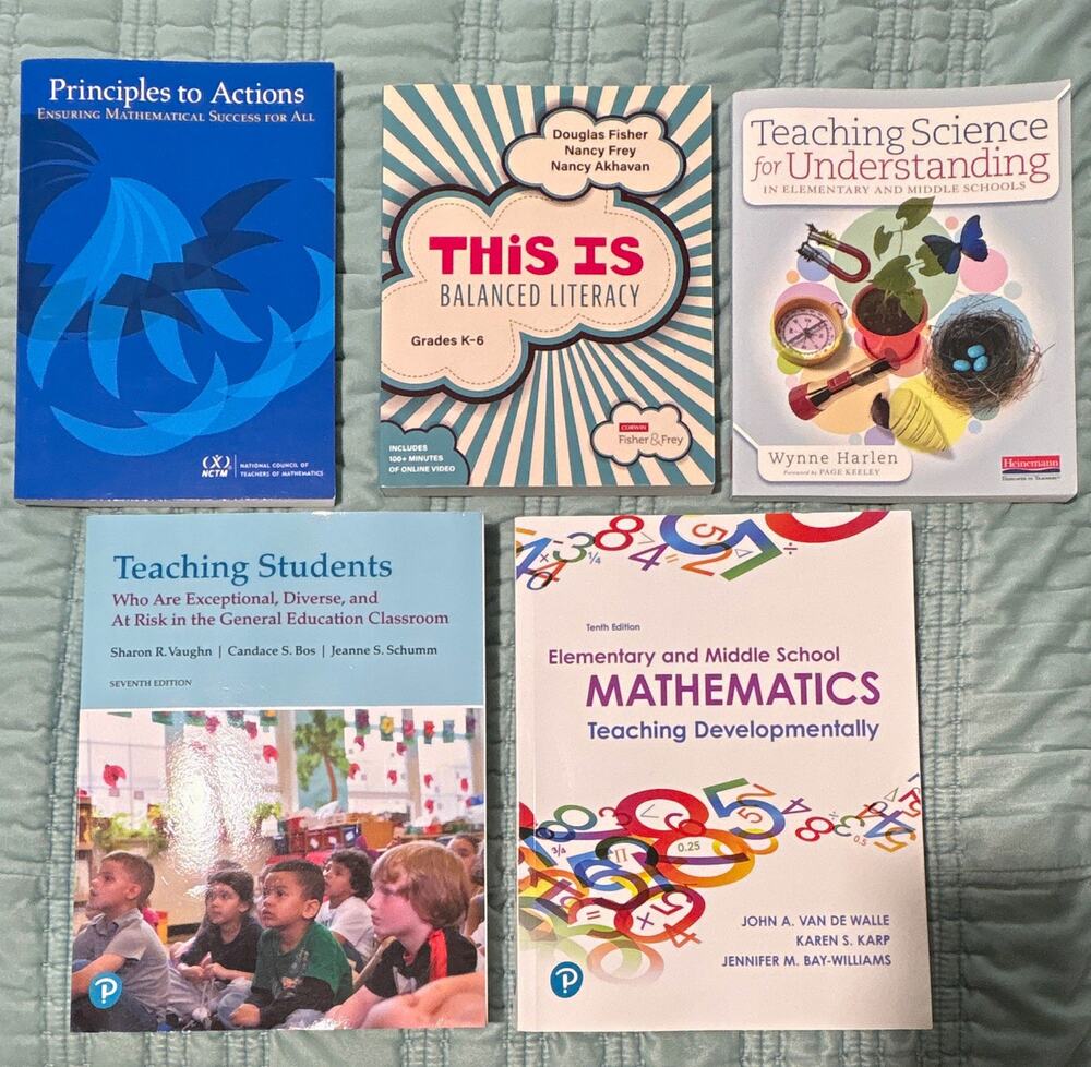 Lot of 5 elementary middle school teacher textbooks for master’s degree EUC